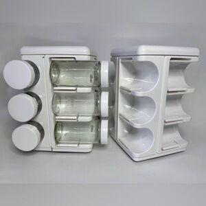 1970s Space Age Rotating Spice Rack Set (2) – MCM Plastic – 12 Jars